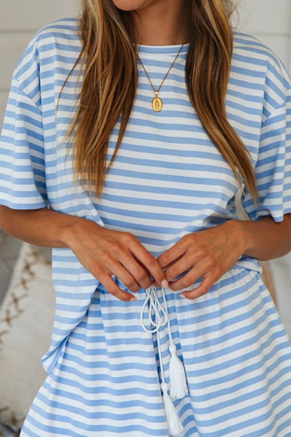 Blue Ocean Stripes Top and Shorts Set