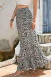 Leopard Print Frill Trim Maxi Skirt