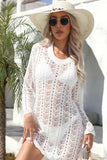 Openwork Scalloped Trim Long Sleeve Cover-Up Dress