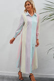 Rainbow Stripe Button-Up Maxi Shirt Dress