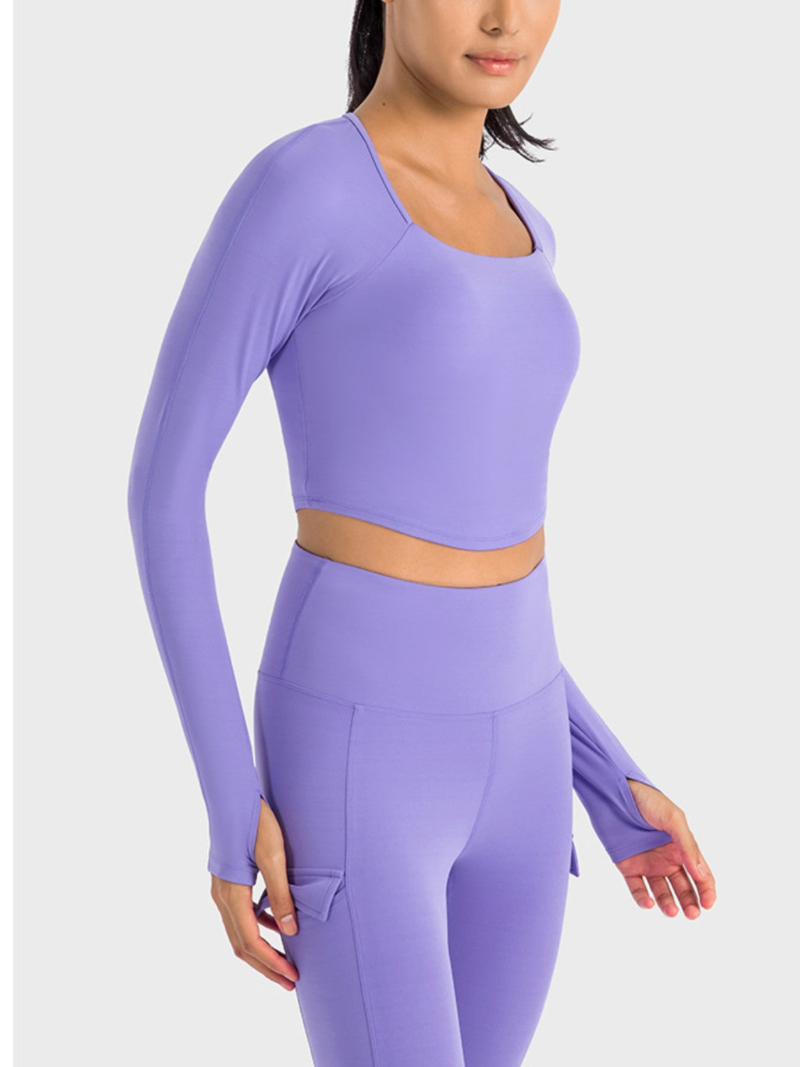 Square Neck Long Sleeve Cropped Sports Top