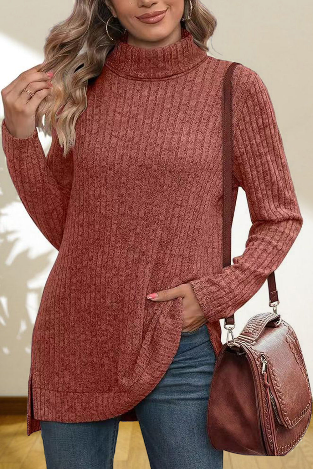 Turtleneck High Low Top