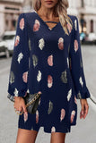 Feather Print V-Neck Dress