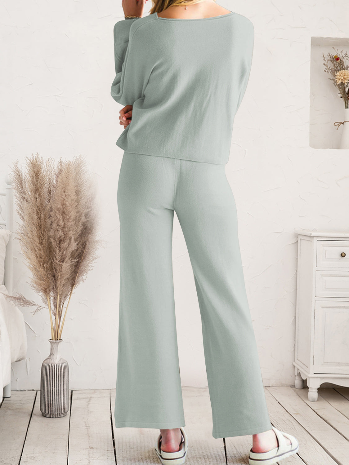 Long Sleeve Lounge Top and Drawstring Pants Set