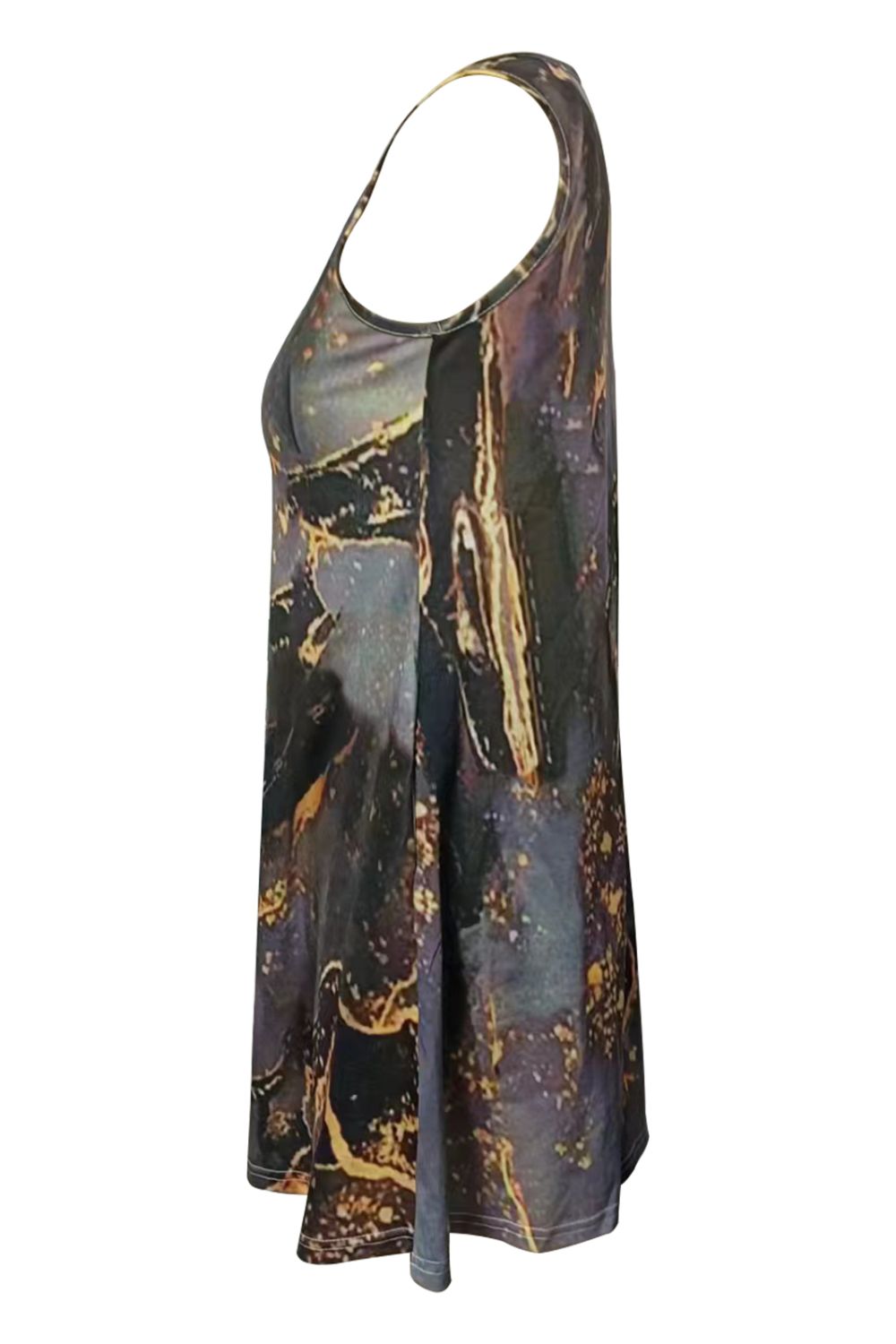 Abstract Print Round Neck Sleeveless Dress with Pockets