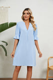 Notched Neck Flounce Sleeve Dress