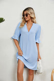 Notched Neck Flounce Sleeve Dress