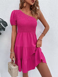 One-Shoulder Smocked Tiered Dress