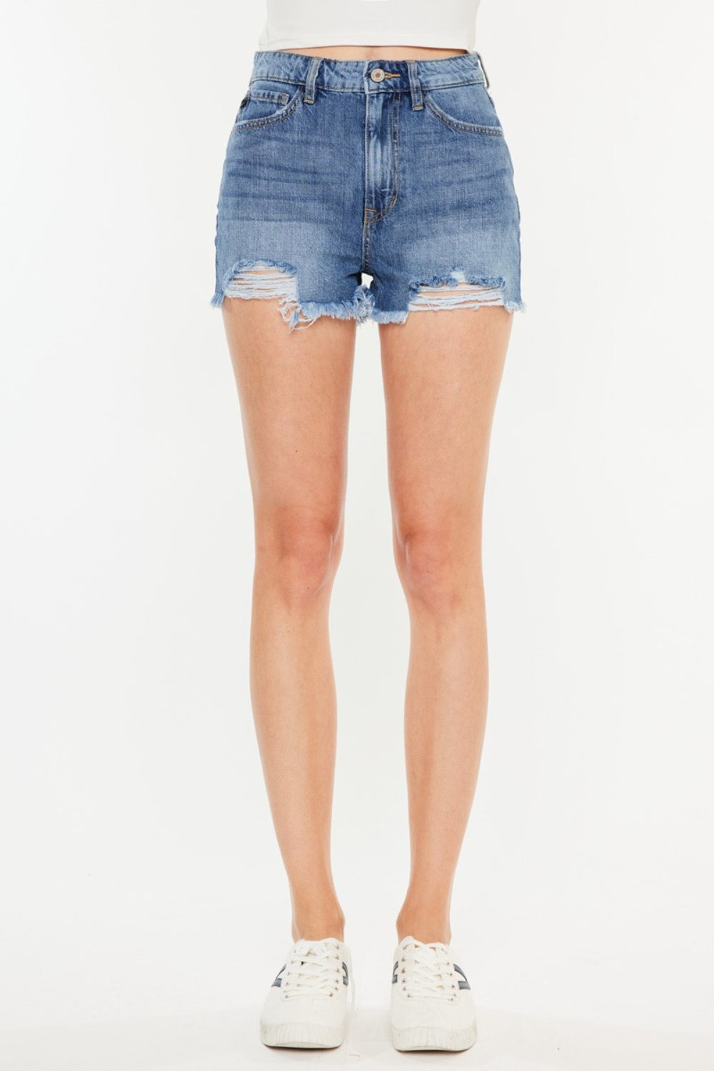 Kancan Distressed Raw Hem High Waist Denim Shorts