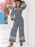 Printed Long Sleeve Wide Leg Jumpsuit