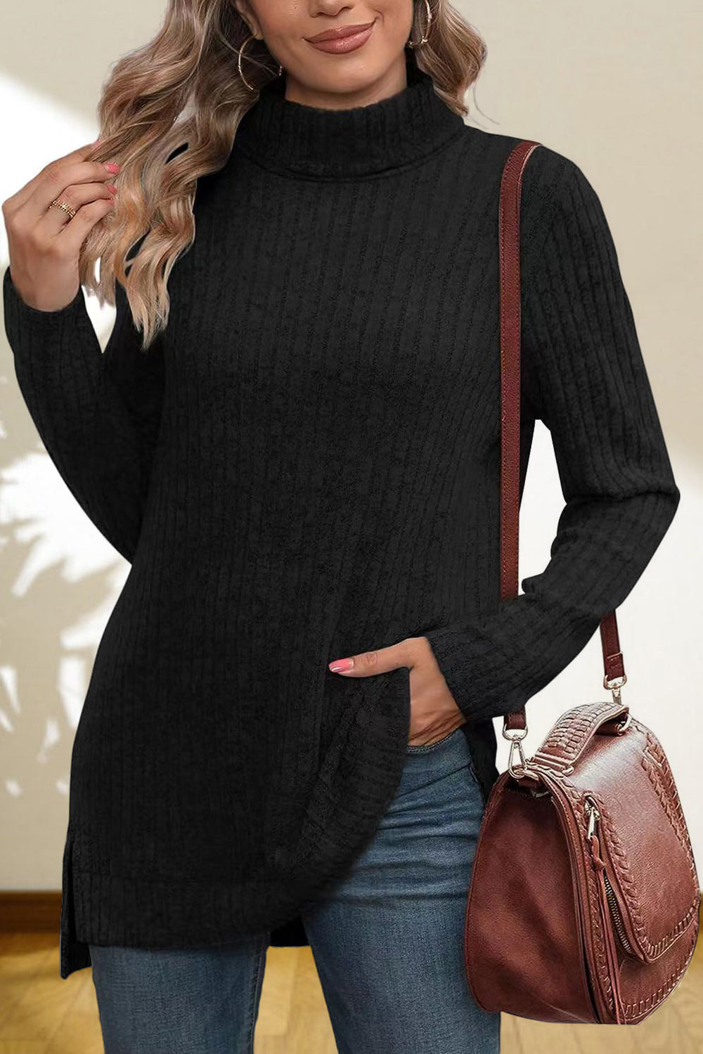 Turtleneck High Low Top