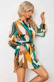 Geometric Print Belted Curved Hem Dress