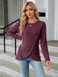 Round Neck Ribbed Button Detail Blouse