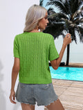 Cable-Knit Round Neck Short Sleeve Knit Top