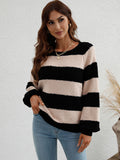 Striped Raglan Sleeve Ribbed Trim Knit Top