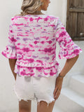 Top peplum con cuello en V y efecto tie-dye