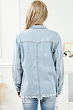 Distressed Button Up Frayed Hem Denim Jacket