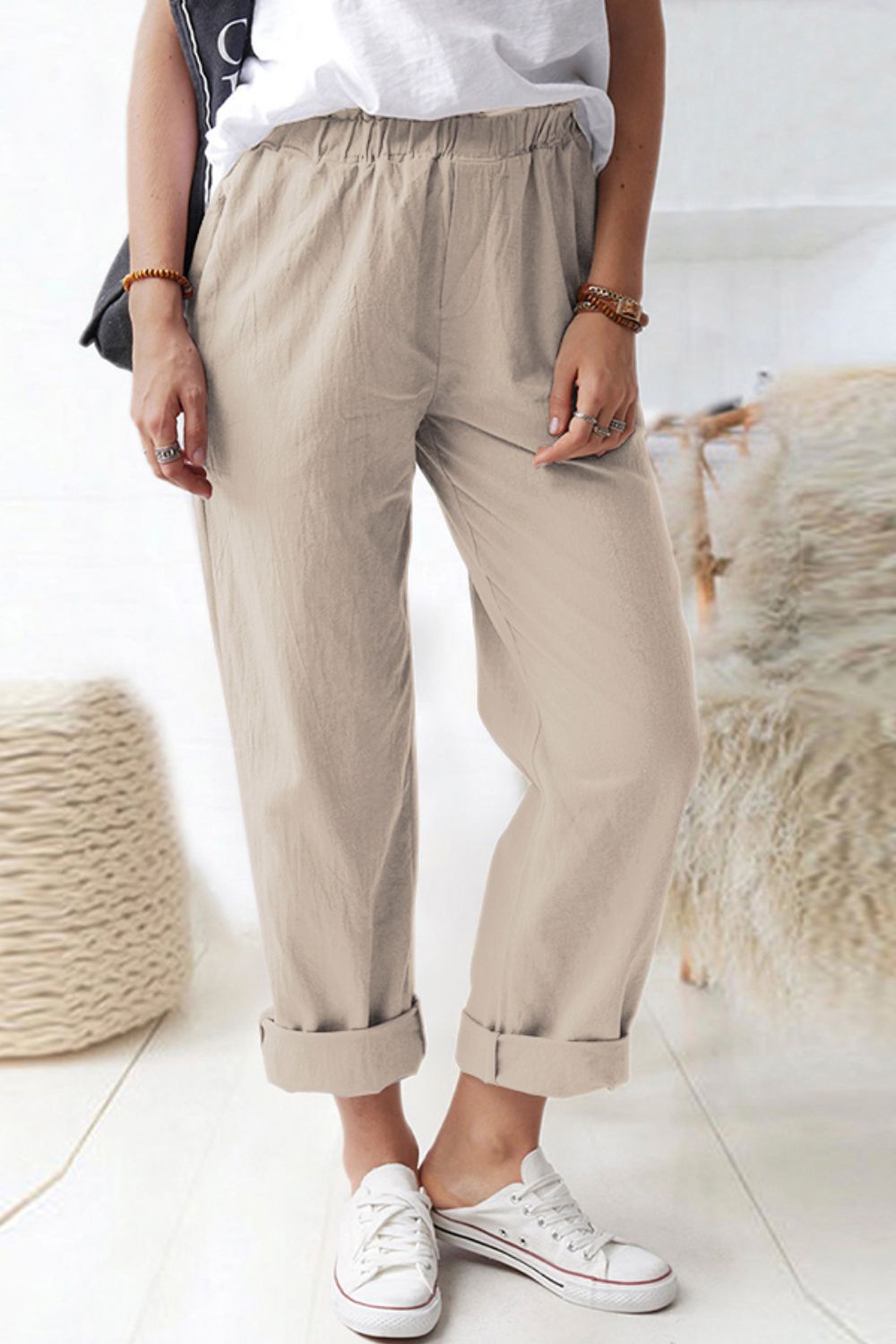 Pantalones sin cierres con cintura paperbag y bolsillos