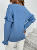 Ruffled V-Neck Dropped Shoulder Sweater