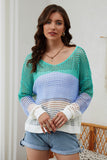 Openwork V-Neck Dropped Shoulder Blouse