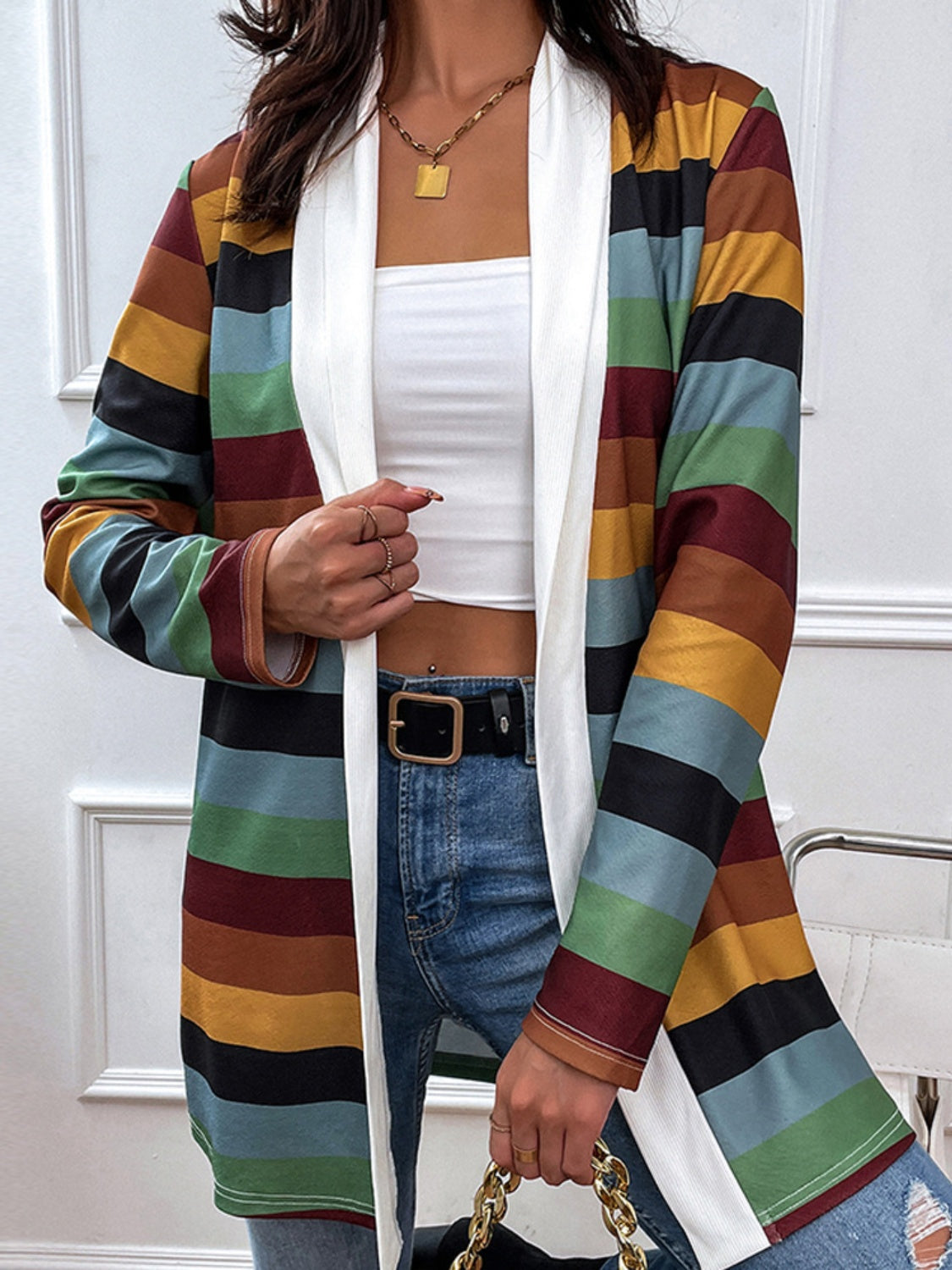 Color Block Open Front Cardigan