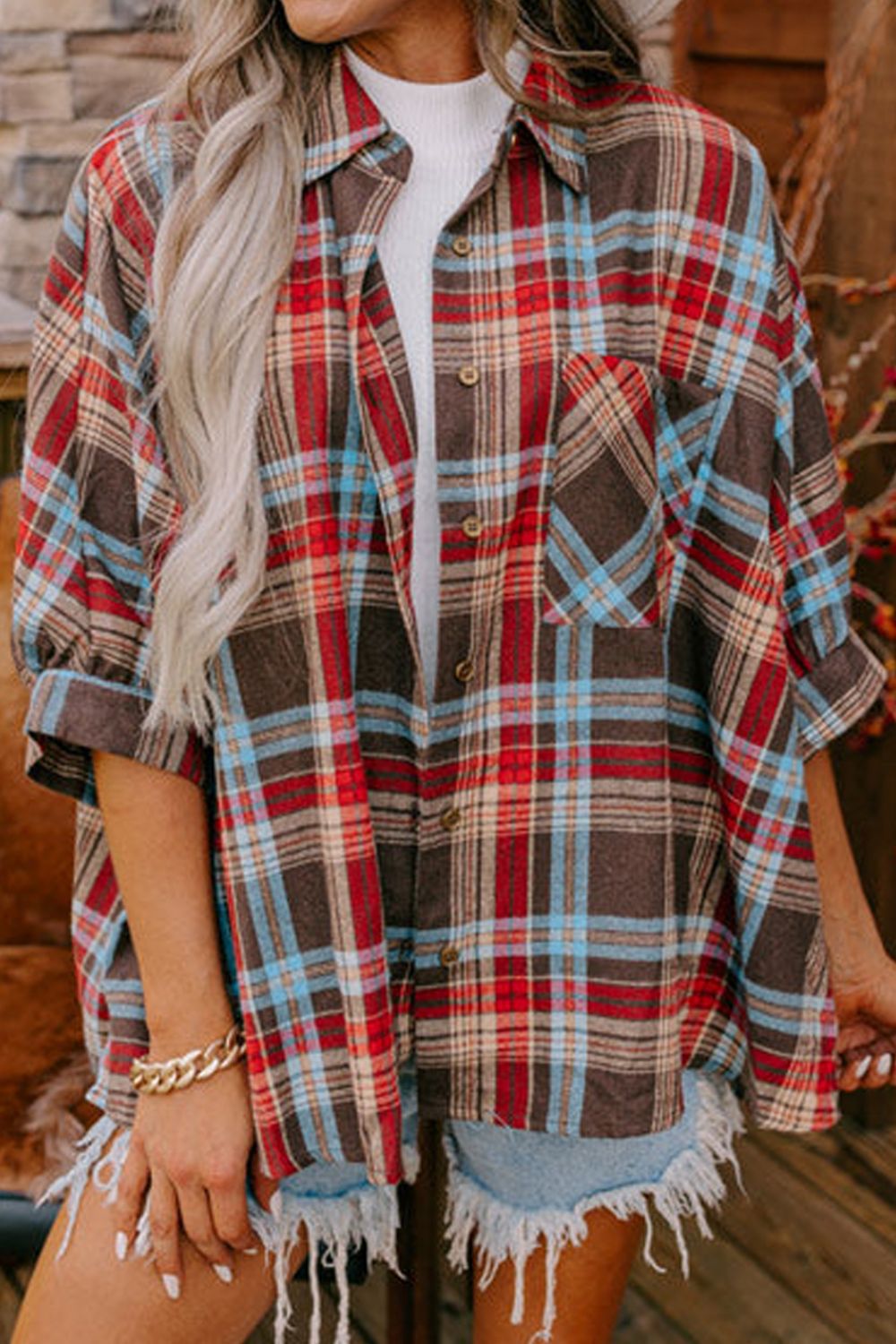 Plaid Pocketed Button Up Shirt