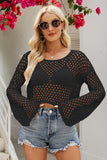 Openwork Round Neck Dropped Shoulder Knit Top