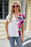 Printed Surplice Short Sleeve Blouse