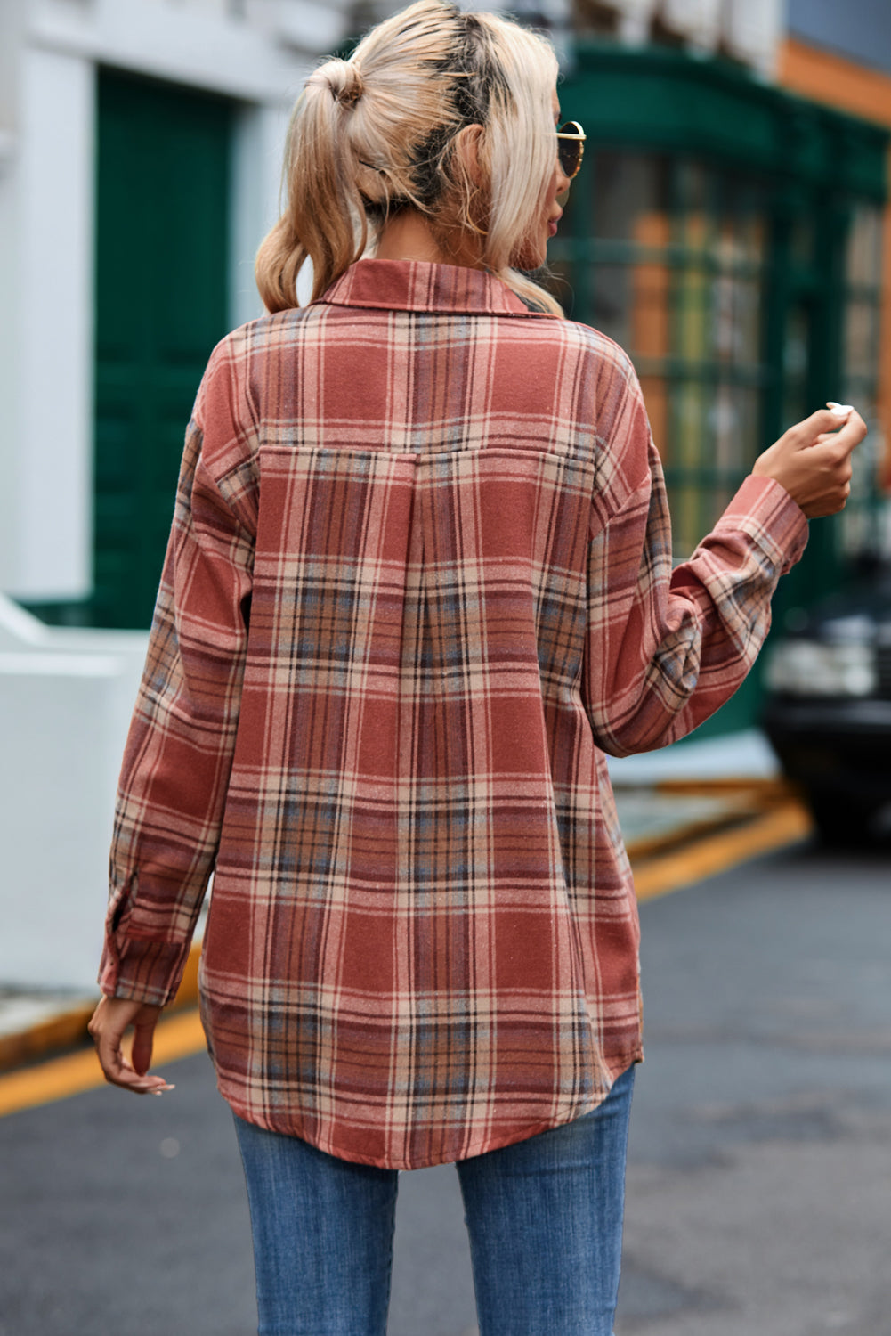 Camisa de manga larga con cuello a cuadros