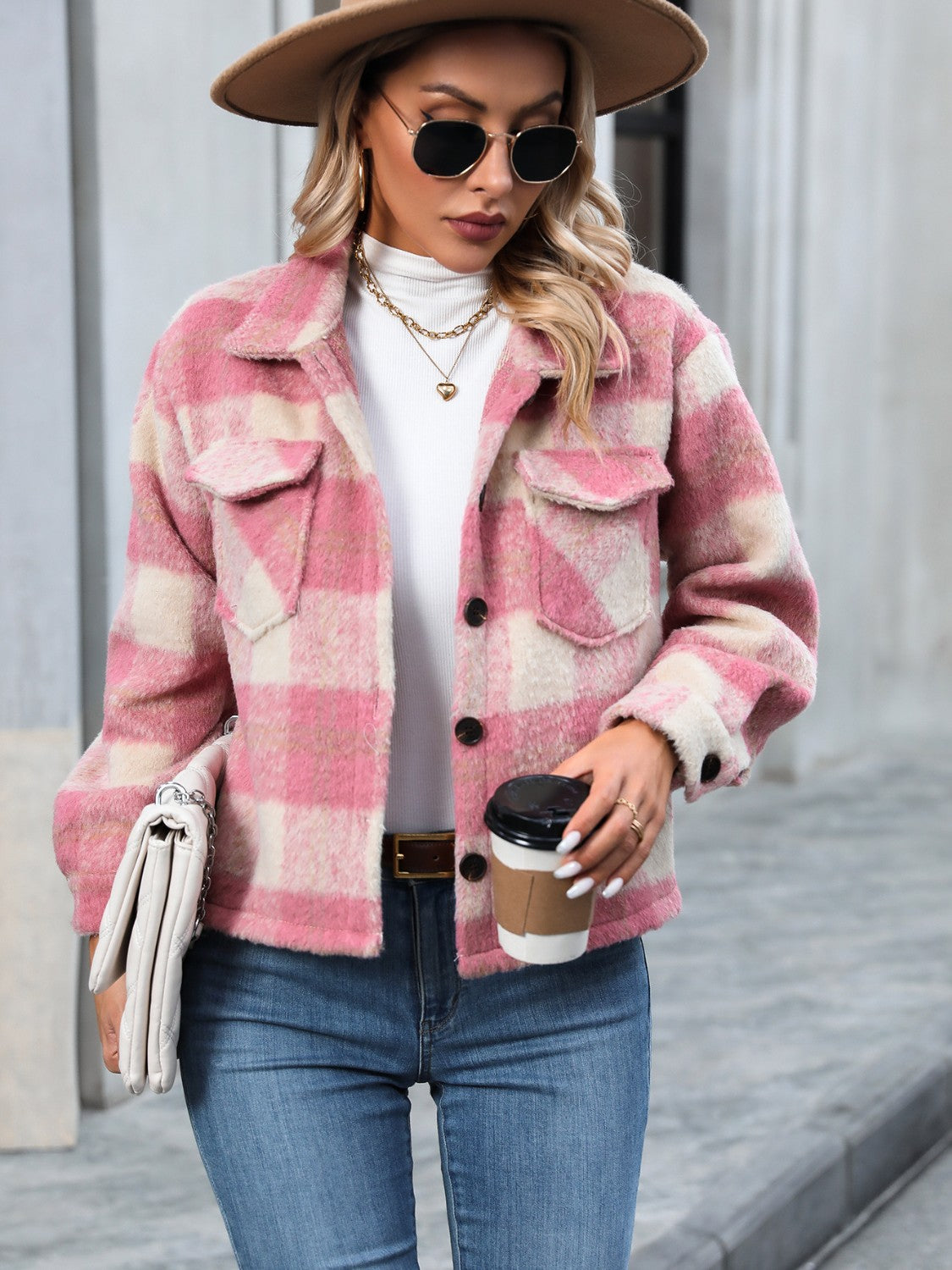 Plaid Button Up Dropped Shoulder Jacket