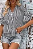 Striped Asymmetrical Flounce Sleeve Blouse