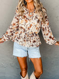 Drawstring Floral Lantern Sleeve Blouse