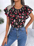 Blusa floral con cuello anudado y mangas acampanadas