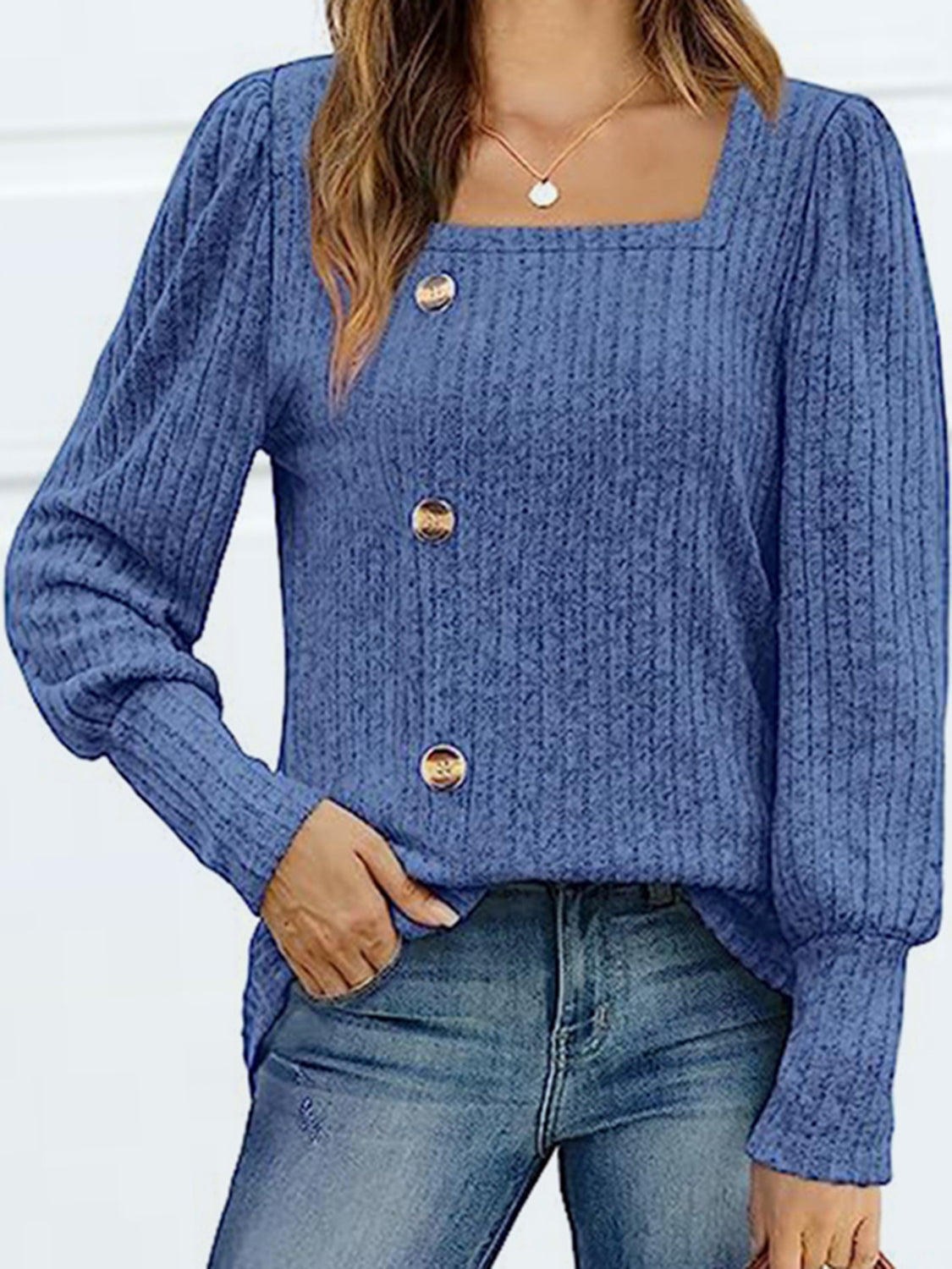 Decorative Button Square Neck Top