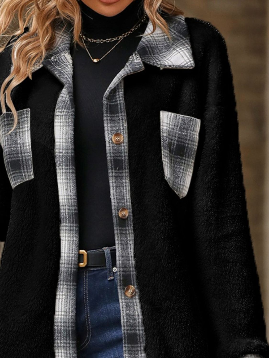 Plaid Contrast Dropped Shoulder Coat