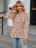 Printed Round Neck Flounce Sleeve Blouse