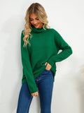 Slit Turtleneck Dropped Shoulder Sweater