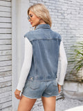 Button Up Cap Sleeve Denim Jacket