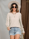 Openwork Round Neck Raglan Sleeve Sweater