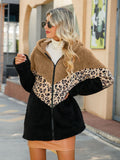 Chaqueta teddy con capucha y bloques de color de leopardo