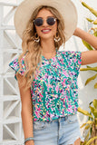 Printed Round Neck Cap Sleeve Blouse