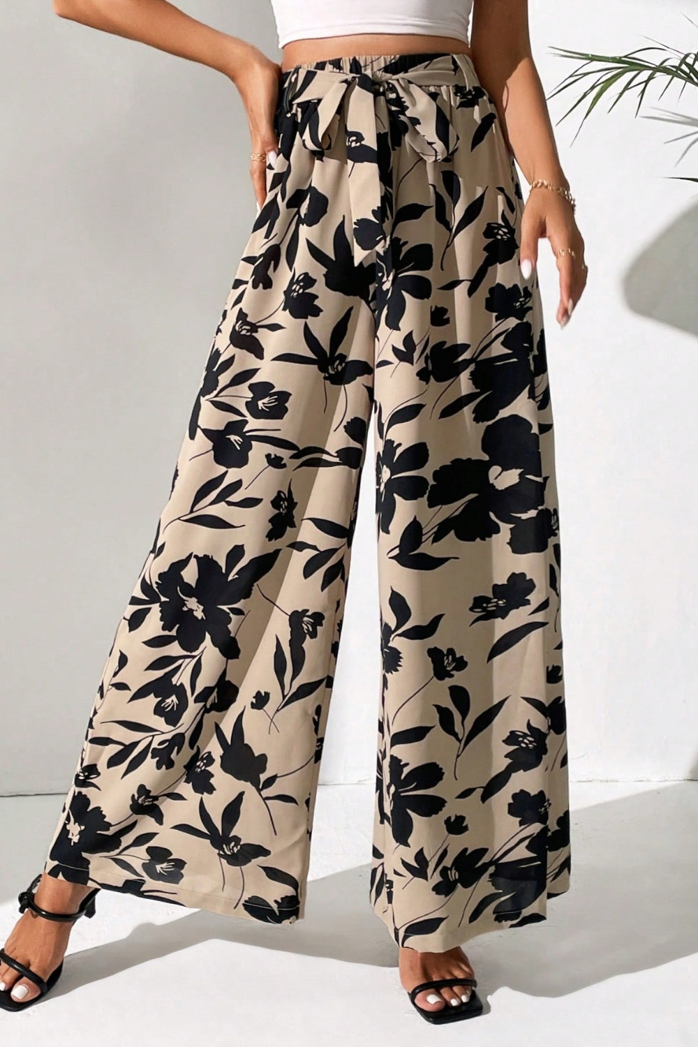 Printed Tied Wide Leg Pants