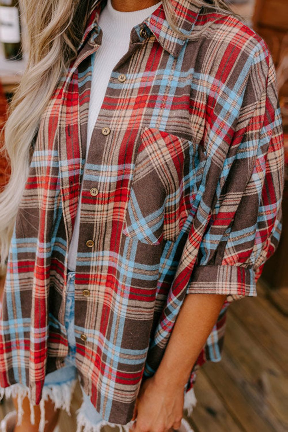 Plaid Pocketed Button Up Shirt