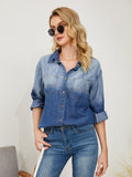 Pocketed Button Up Dropped Shoulder Denim Jakcet