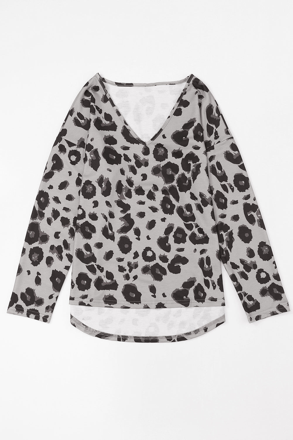 Blusa con hombros caídos y cuello en V de leopardo