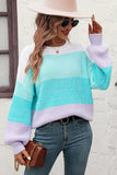 Round Neck Color Block Ribbed Pullover Sweater