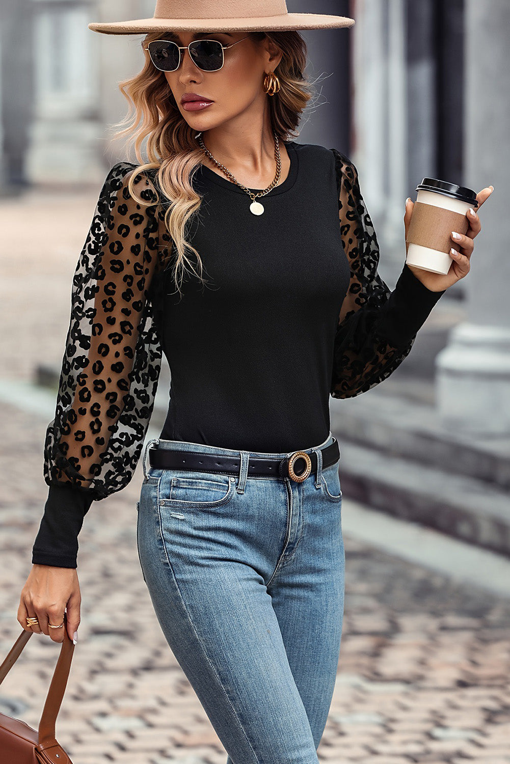 Round Neck Lantern Sleeve Blouse