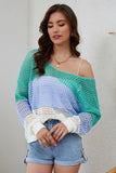 Openwork V-Neck Dropped Shoulder Blouse