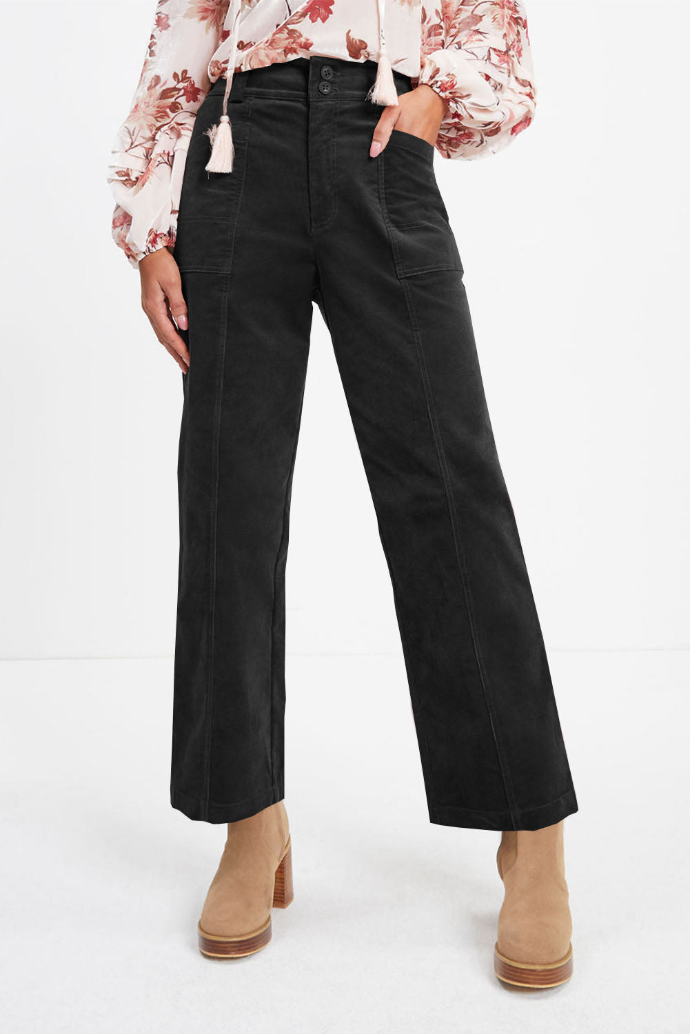 Pocketed Elastic Waist Straight Pants