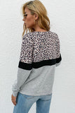 Leopard Color Block V-Neck Long Sleeve Top